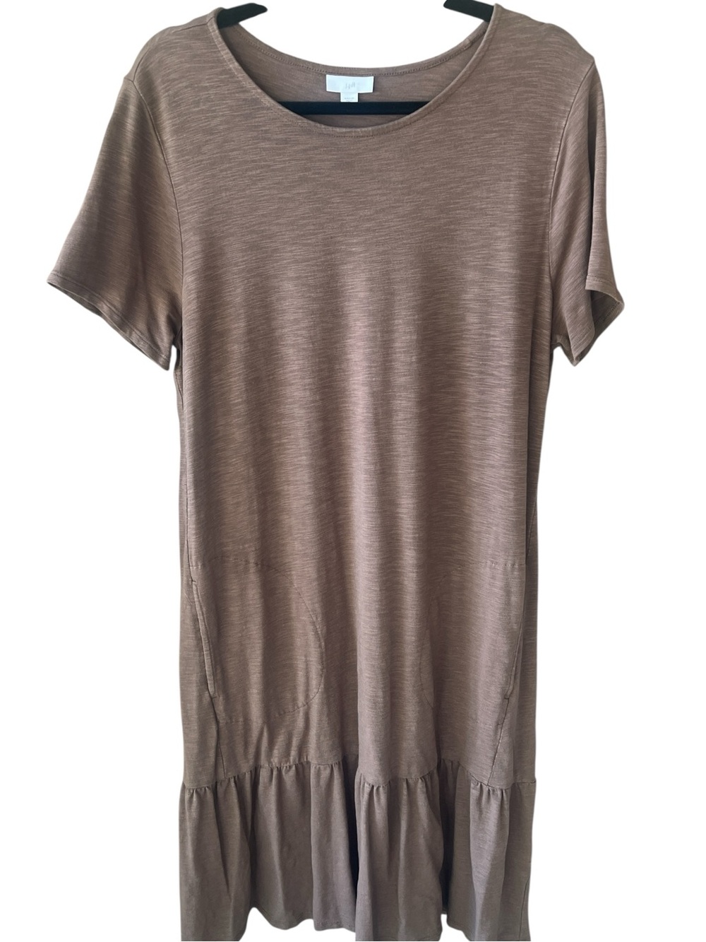 J. Jill M Heather Chocolate Brown Short Sleeve Ruffle Dress Slub Cotton Blend